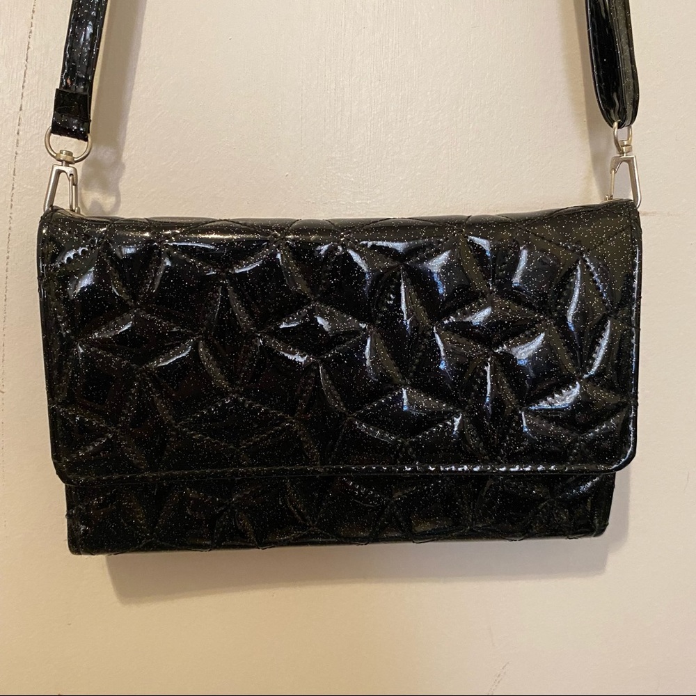 Glittery Black Quilted Crossbody bag